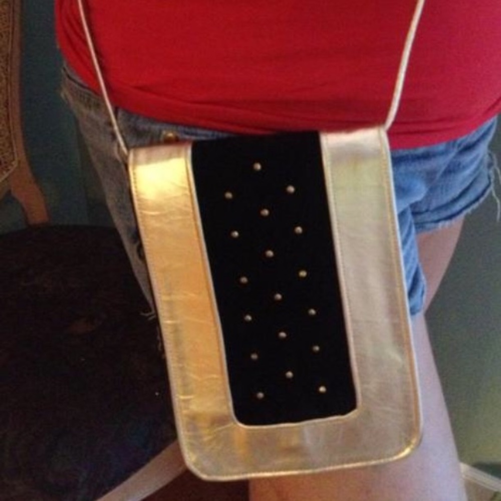 Vintage 80’s metallic purse crossbody gold studded and black